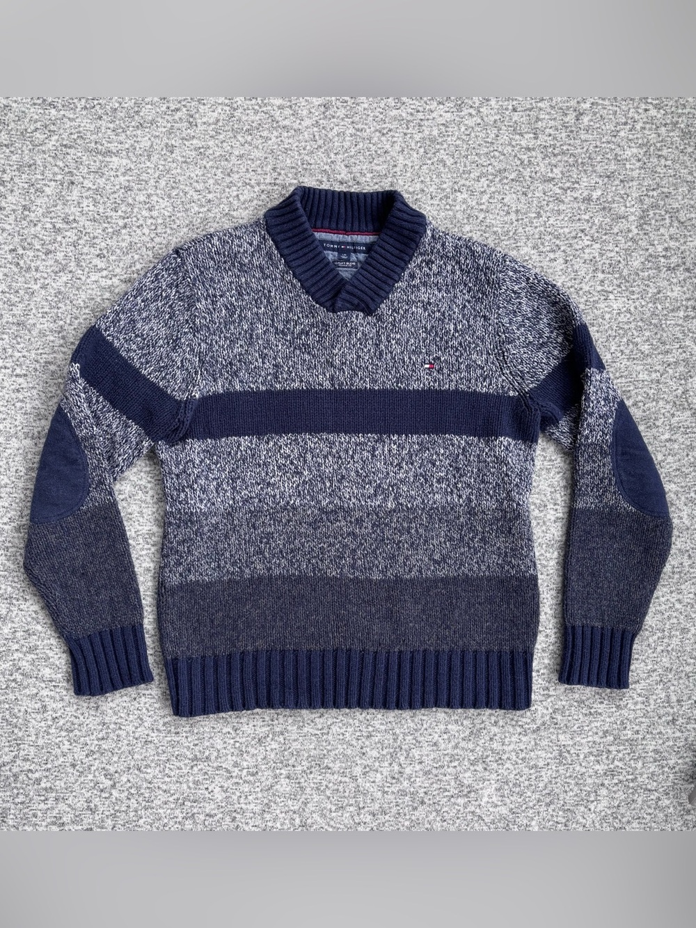 Tommy Hilfiger Cotton Wool Blue Color Block Elbow Patch Sweater